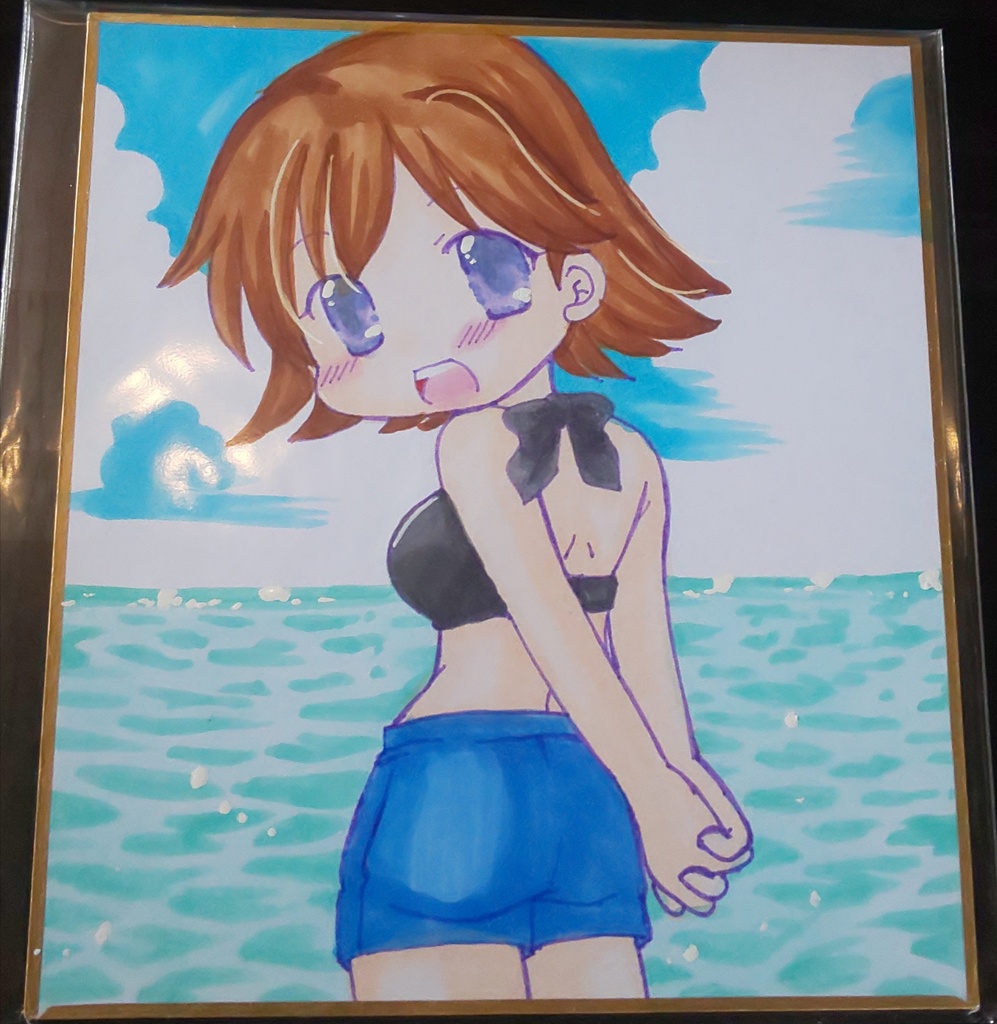 艦隊これくしょん（艦これ）　手描き色紙（イラスト）水着　比叡