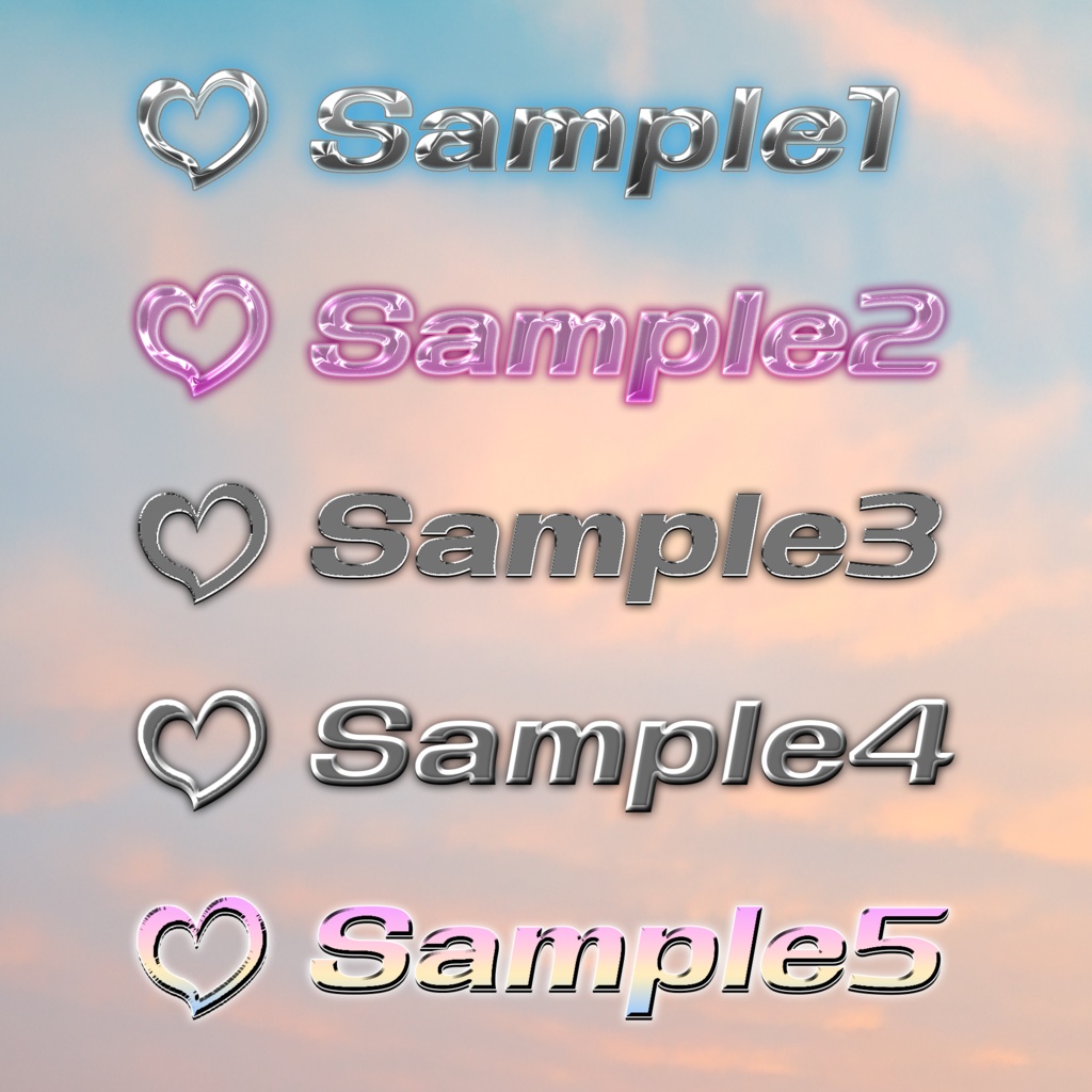 【商用OK!】Photoshop用♡Y2K風のメタリックでエモいレイヤースタイル15点セット