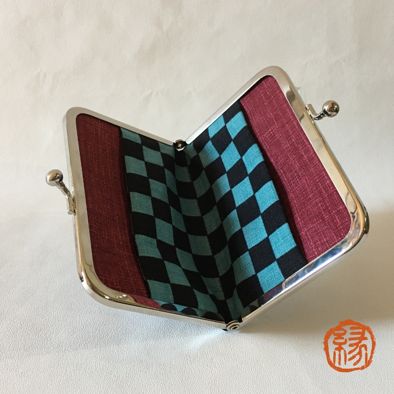 鬼滅の刃 がま口 緑x黒市松 弐の型 カードケース