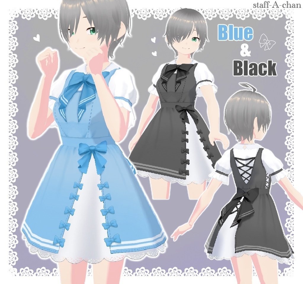 【#VRoid】無料版あり リボンワンピース