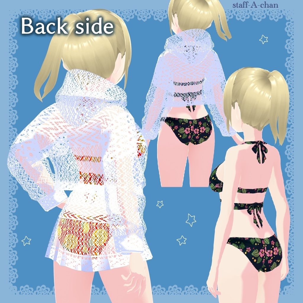 【#VRoid】無料版あり 柄物の水着とレースのウェア