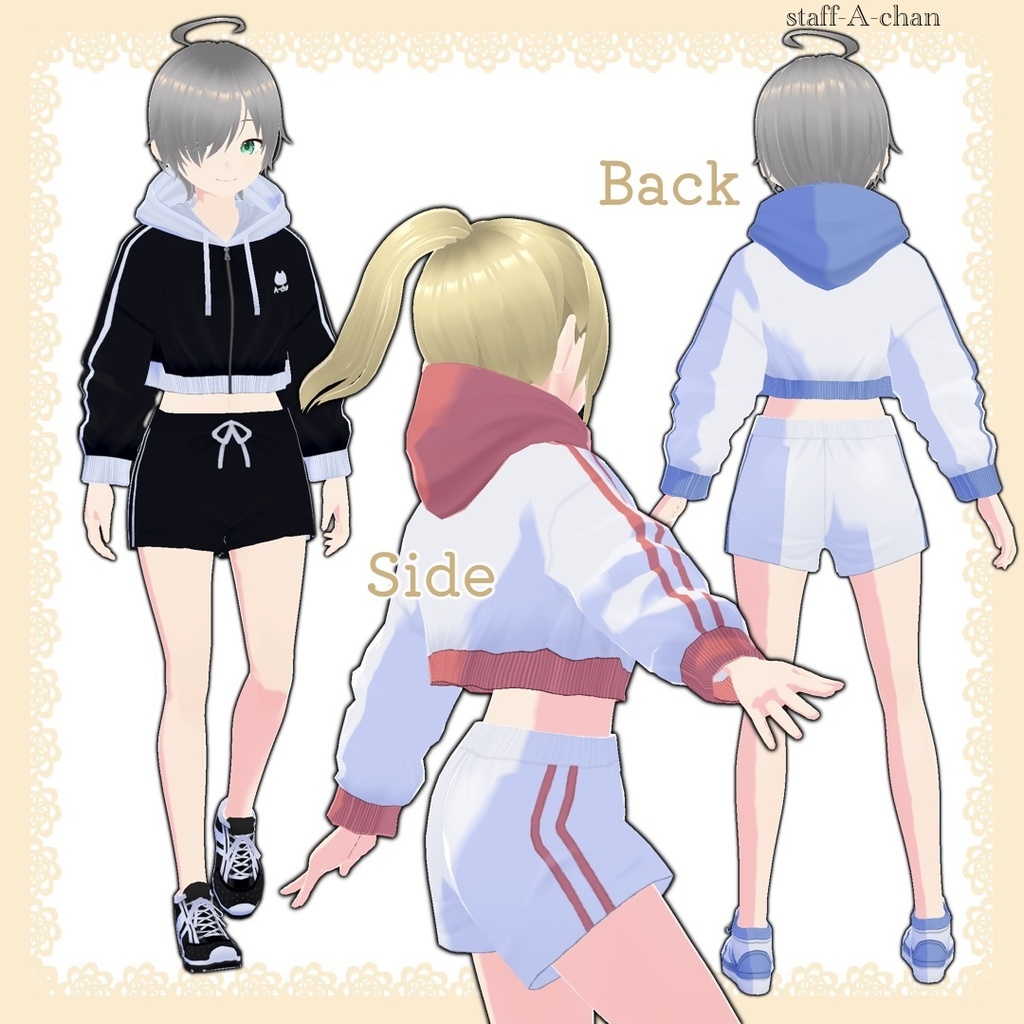 【#VRoid】ショート丈ジャージとシューズのセット