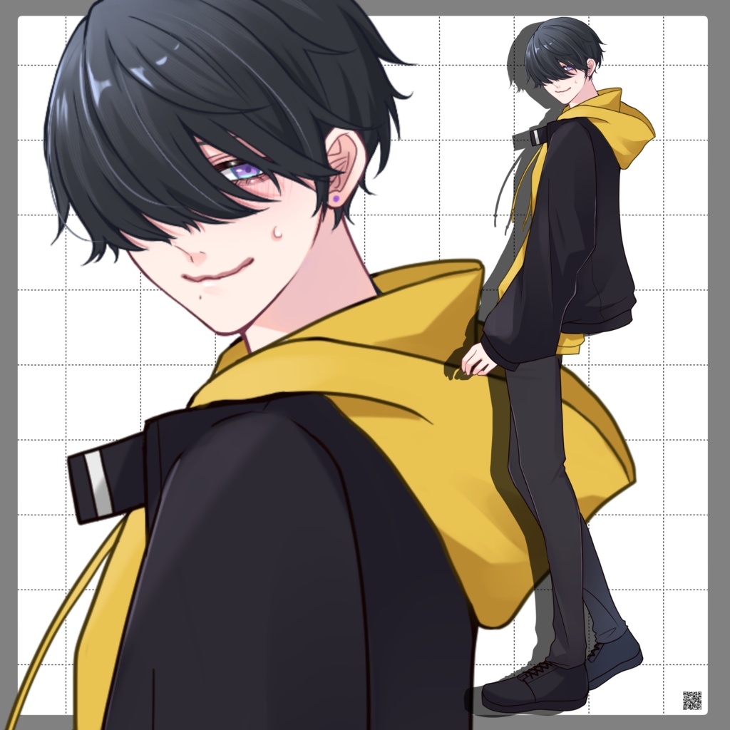 【全身立ち絵】目隠れ内気で恥ずかしがりやな男の子