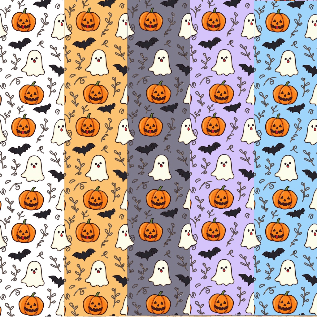 【５枚セット】ハロウィンデジタルぺーパー　Halloween Digital Paper 5 Color Set 背景　壁紙　包装