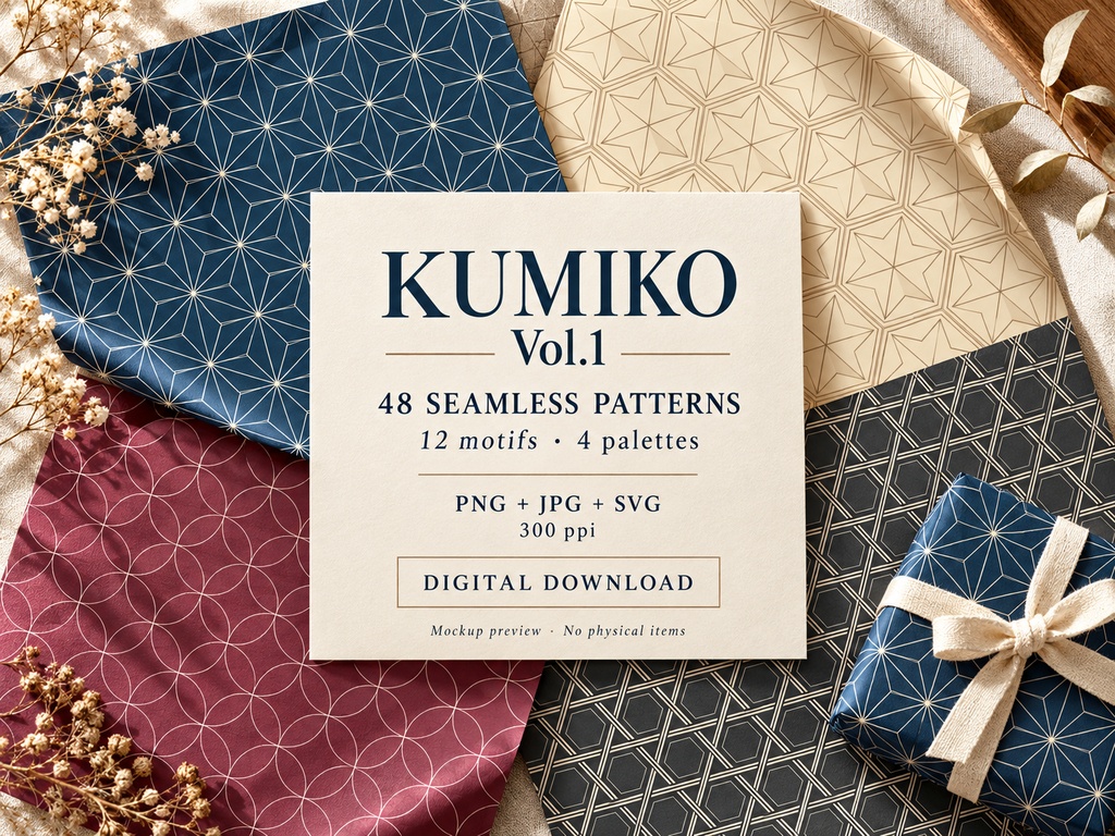Kumiko Vol.1｜和柄シームレスパターン48点｜PNG・JPG・SVG｜商用・POD利用可