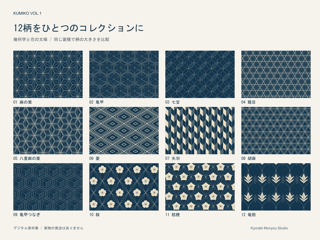 【9/27まで公開記念価格】Kumiko Vol.1|和柄シームレスパターン48点|PNG・JPG・SVG|商用・POD利用可