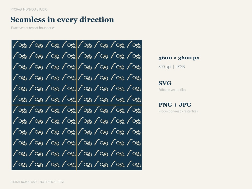 【9/27まで公開記念価格】Edo Komon Inspired Vol.1|12柄×4配色 シームレス和柄素材 SVG・PNG・JPG 商用・POD可