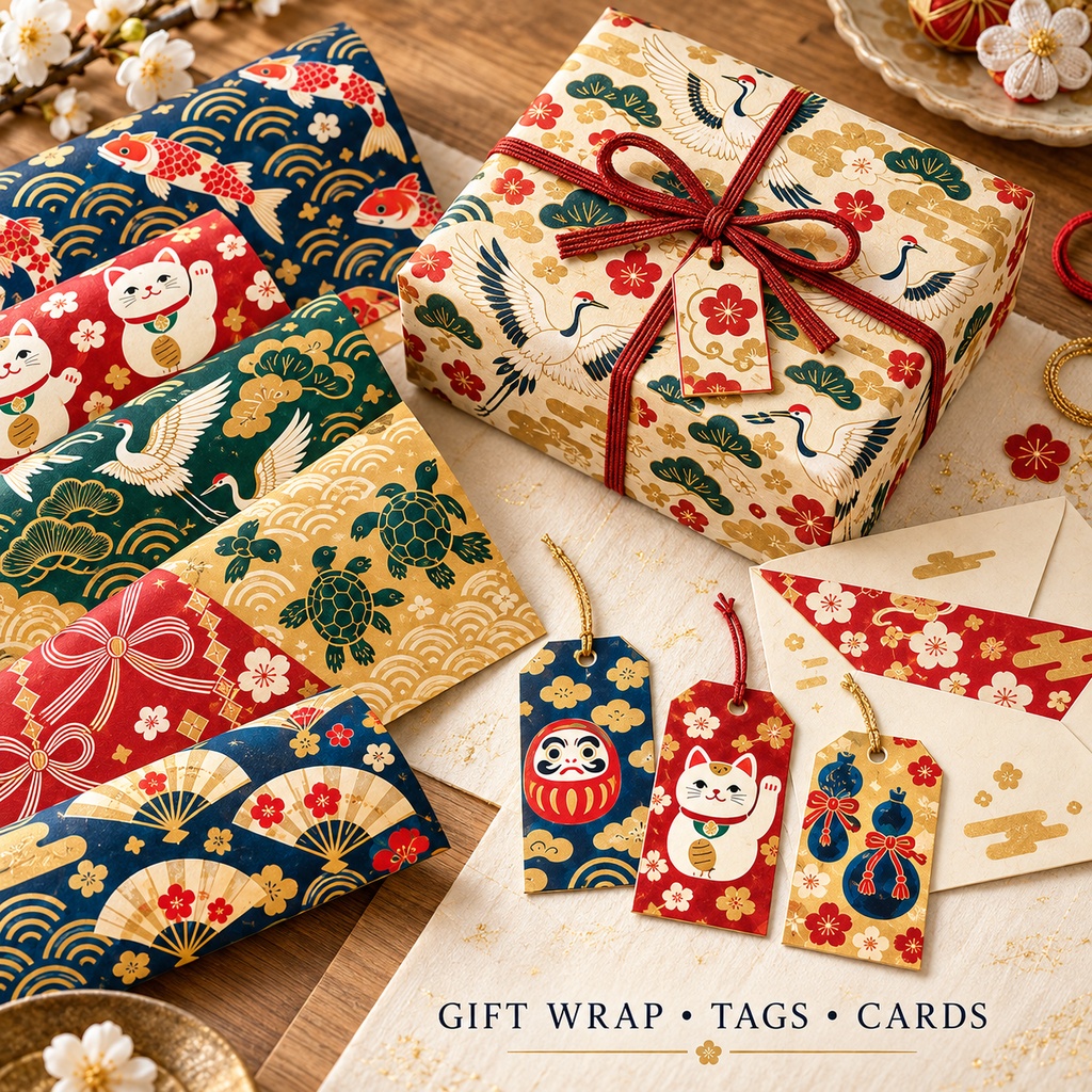 Engimono Vol.1|縁起物12柄×4配色|シームレス和柄素材48点|SVG・PNG・JPG|商用・POD可