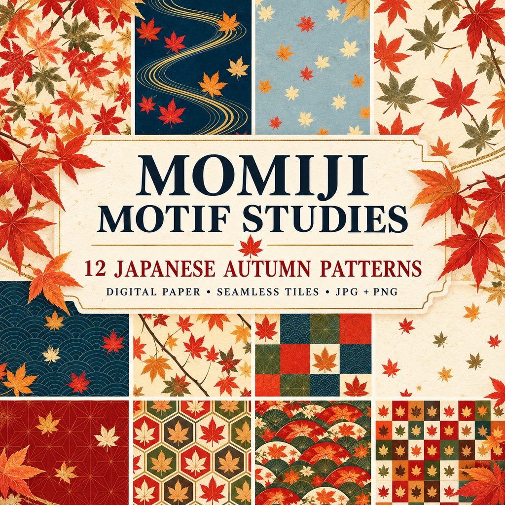 紅葉の和柄素材12種｜Momiji Motif Studies Vol.1｜デジタルペーパー＆反復タイル JPG・PNG