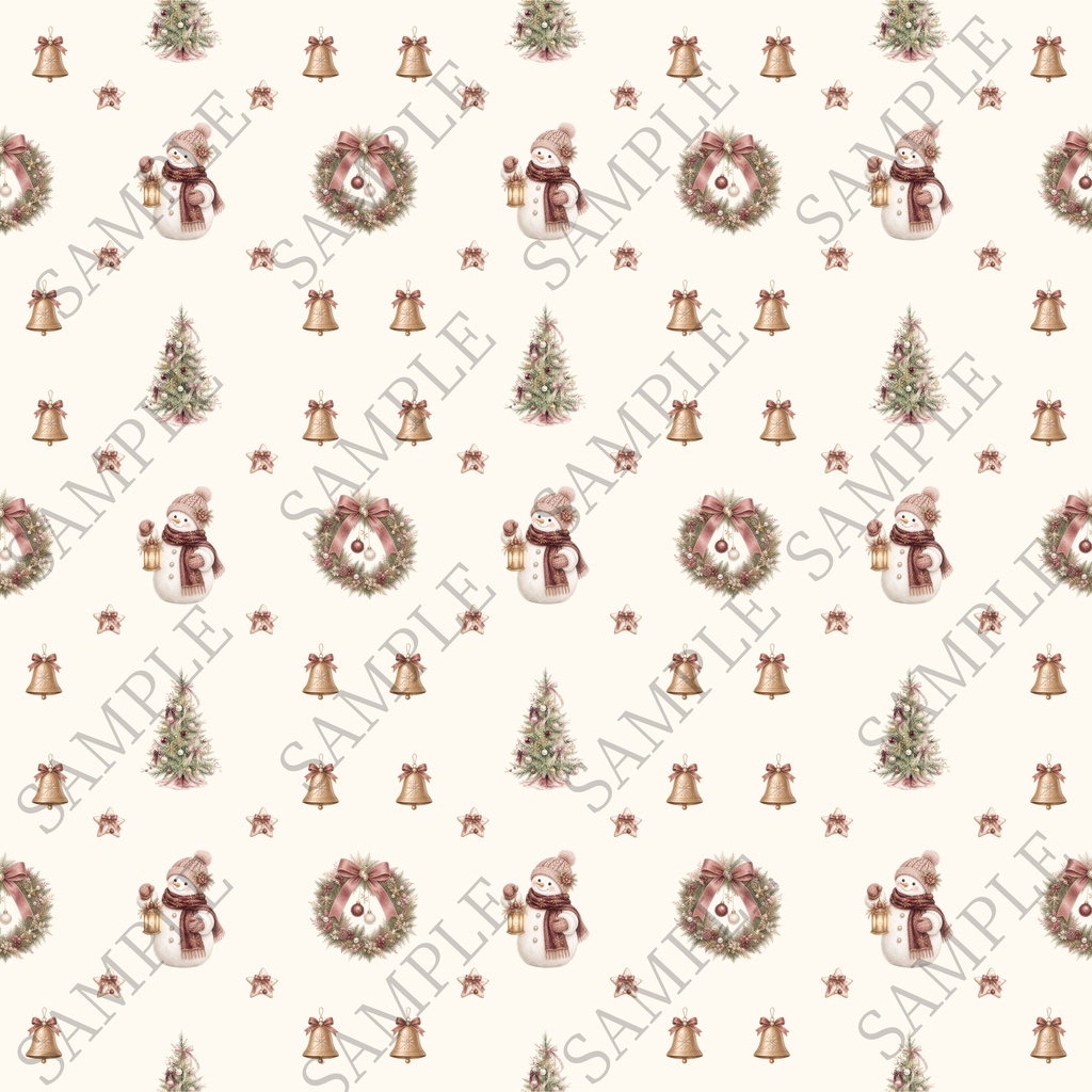 クリスマス 雪だるま ツリー リース デジタルペーパー 6色セット|大人かわいい くすみ色 赤 緑 白 背景素材 コラージュ 手帳素材 PNG 3600×3600