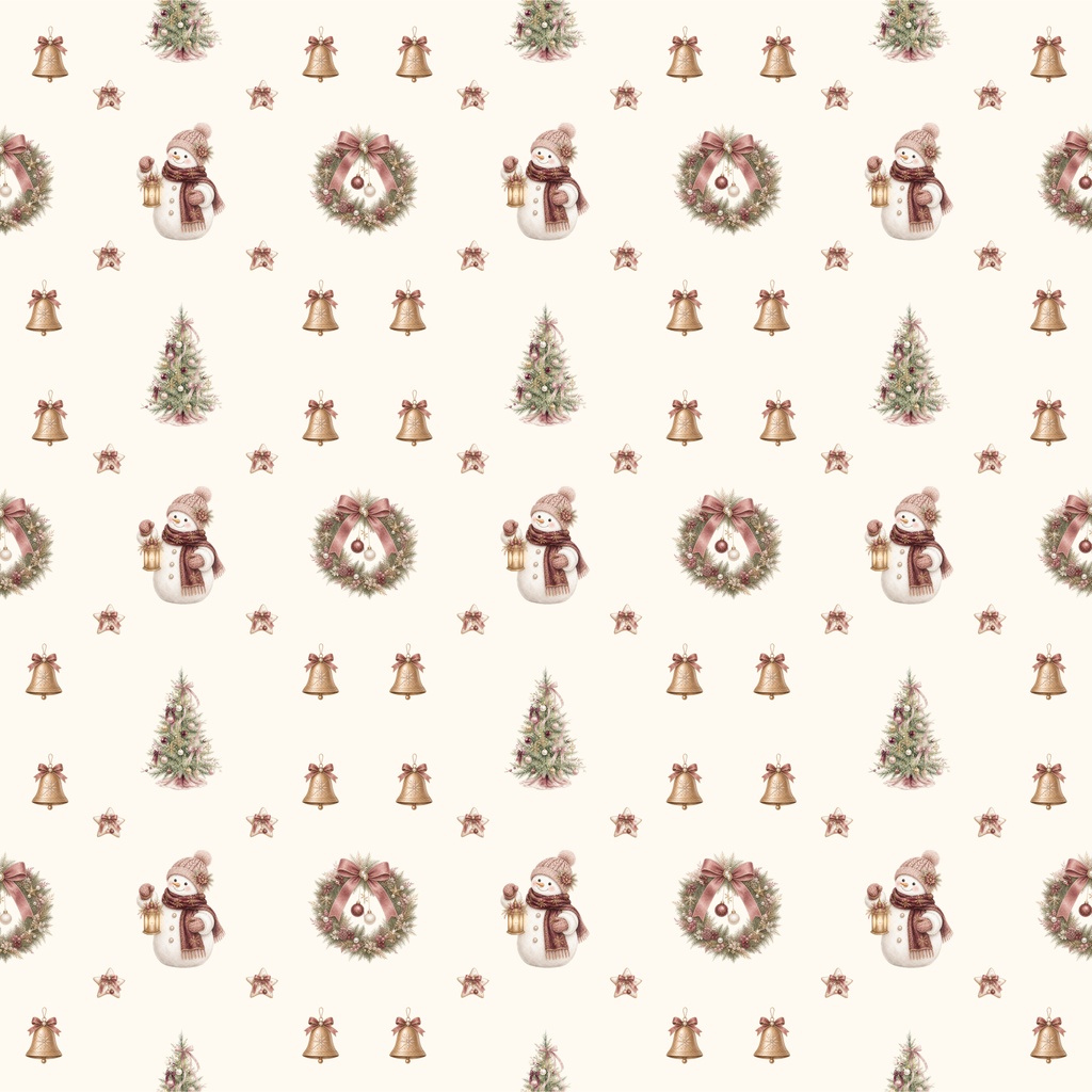 クリスマス 雪だるま ツリー リース デジタルペーパー 6色セット|大人かわいい くすみ色 赤 緑 白 背景素材 コラージュ 手帳素材 PNG 3600×3600