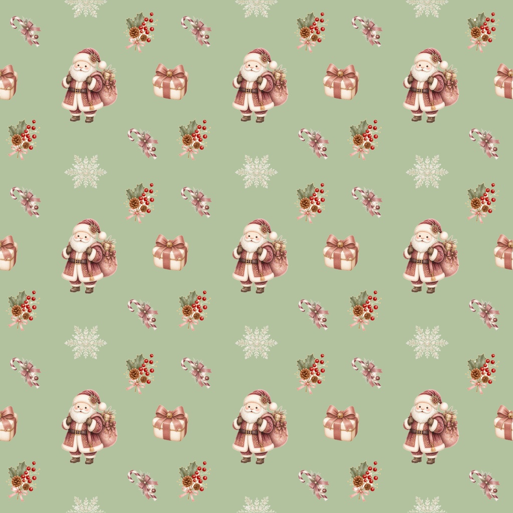 クリスマス サンタ柄 デジタルペーパー 6色セット|大人かわいい 淡色 くすみカラー 背景素材 コラージュ 手帳素材 PNG 3600×3600px