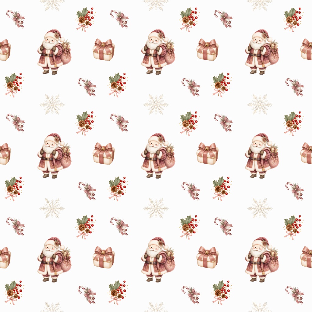 クリスマス サンタ柄 デジタルペーパー 6色セット|大人かわいい 淡色 くすみカラー 背景素材 コラージュ 手帳素材 PNG 3600×3600px