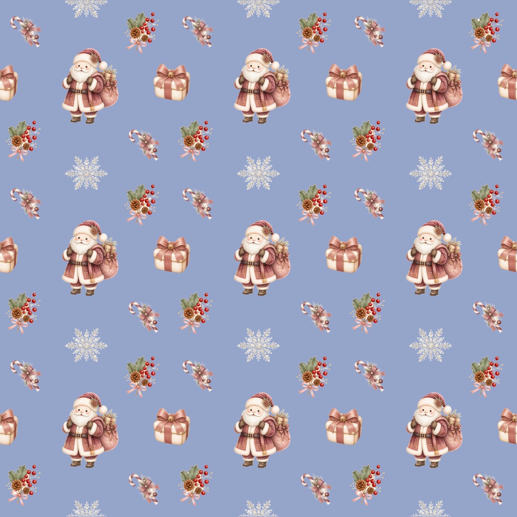 クリスマス サンタ柄 デジタルペーパー 6色セット|大人かわいい 淡色 くすみカラー 背景素材 コラージュ 手帳素材 PNG 3600×3600px