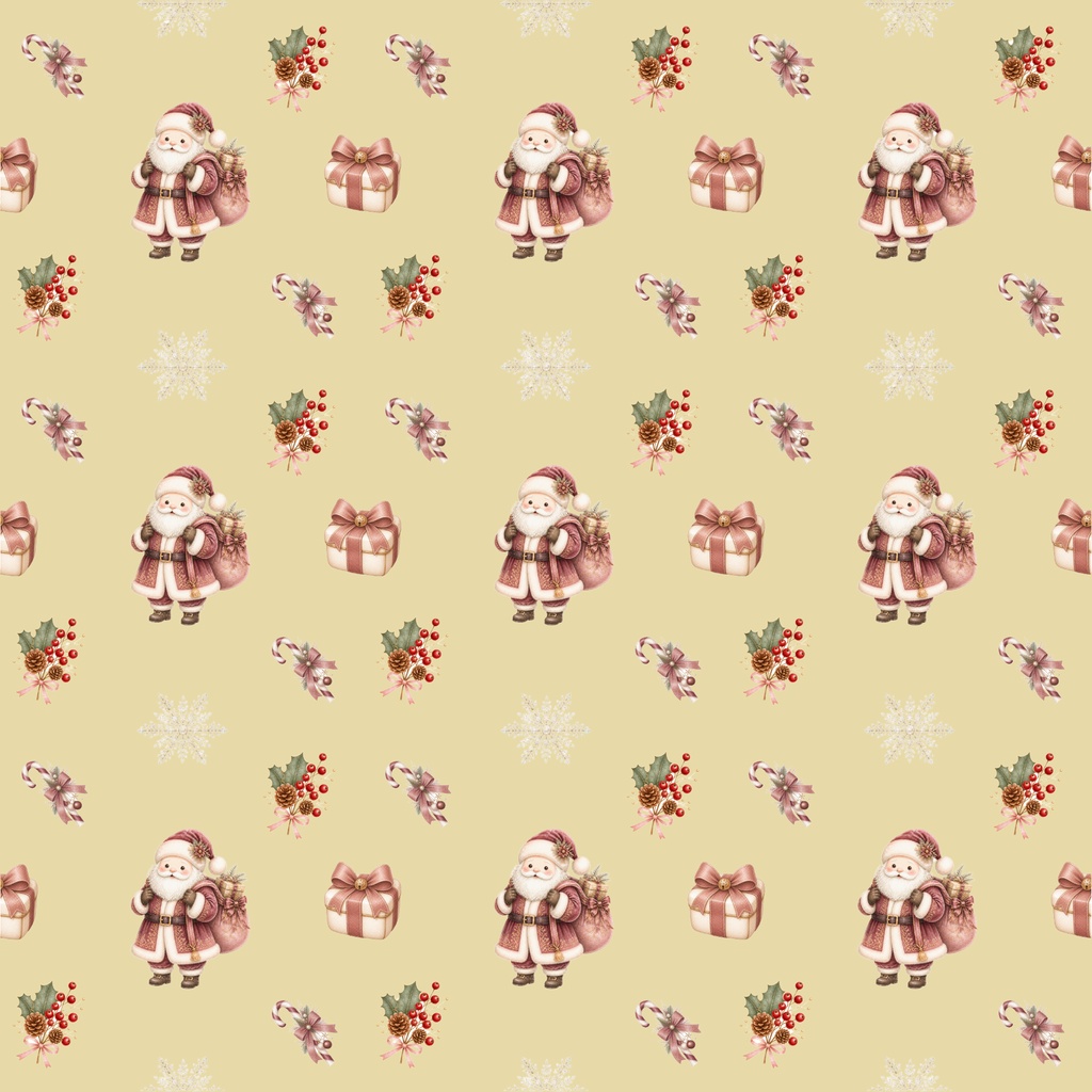 クリスマス サンタ柄 デジタルペーパー 6色セット|大人かわいい 淡色 くすみカラー 背景素材 コラージュ 手帳素材 PNG 3600×3600px