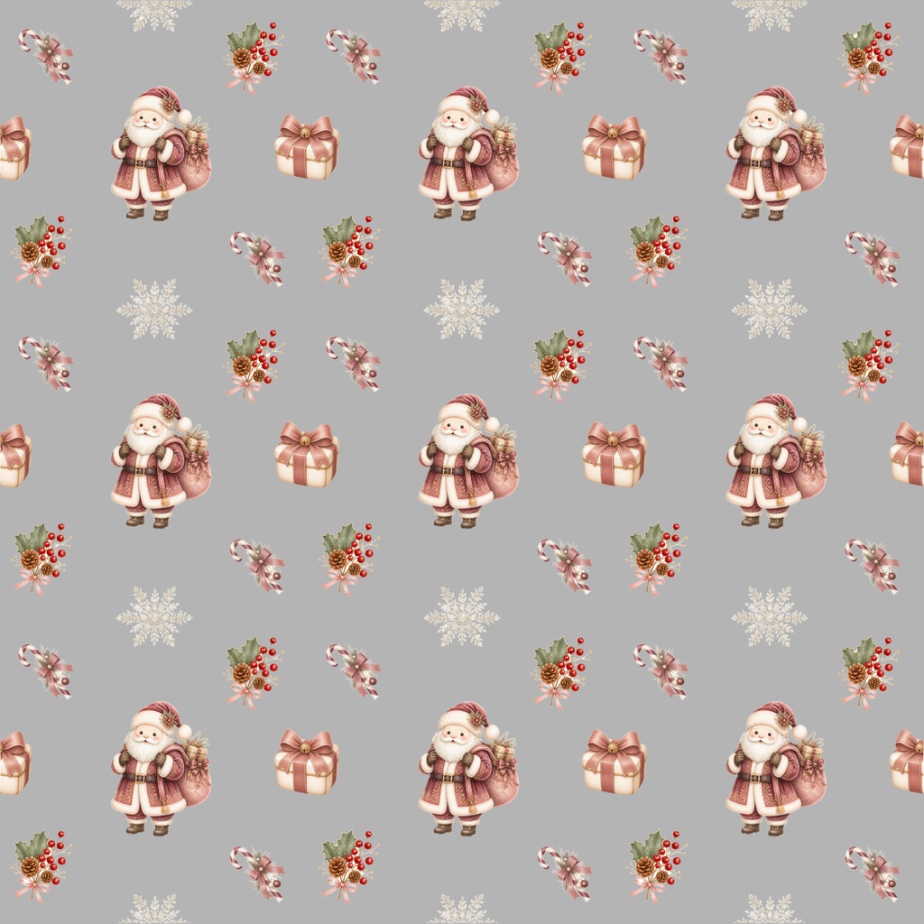 クリスマス サンタ柄 デジタルペーパー 6色セット|大人かわいい 淡色 くすみカラー 背景素材 コラージュ 手帳素材 PNG 3600×3600px