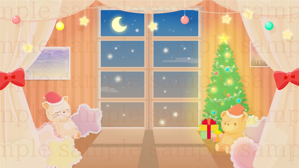 クリスマスのお部屋の背景素材【配信素材】