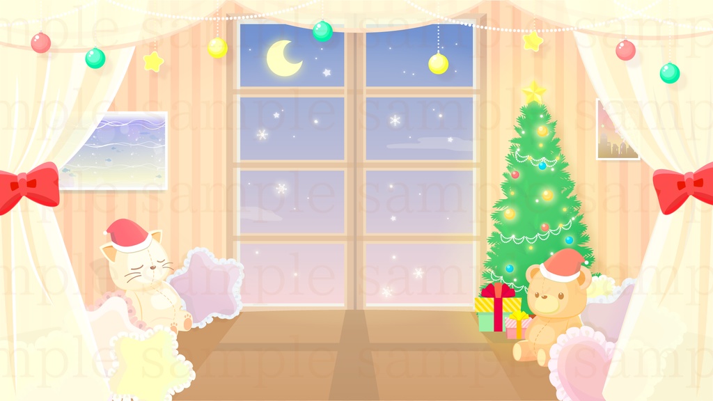 クリスマスのお部屋の背景素材【配信素材】