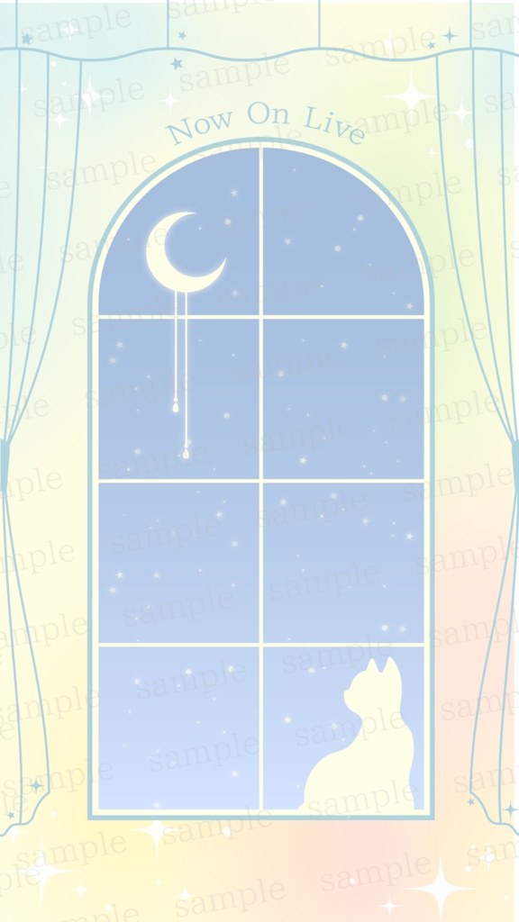 【縦型配信】夜と猫の配信画面素材【背景素材】