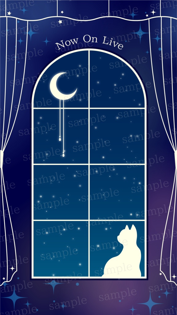 【縦型配信】夜と猫の配信画面素材【背景素材】