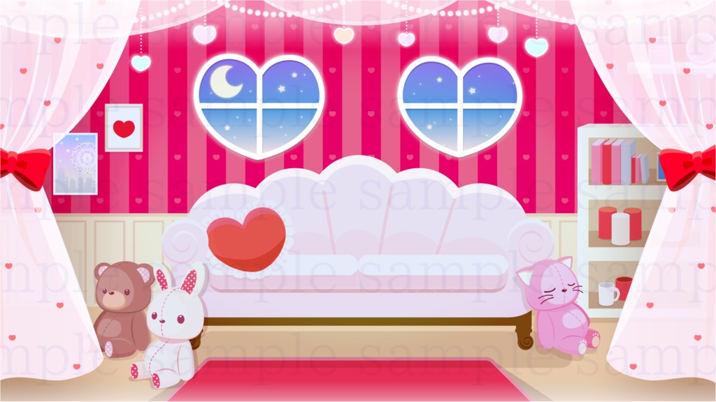 ハートのお部屋の背景素材【配信素材】