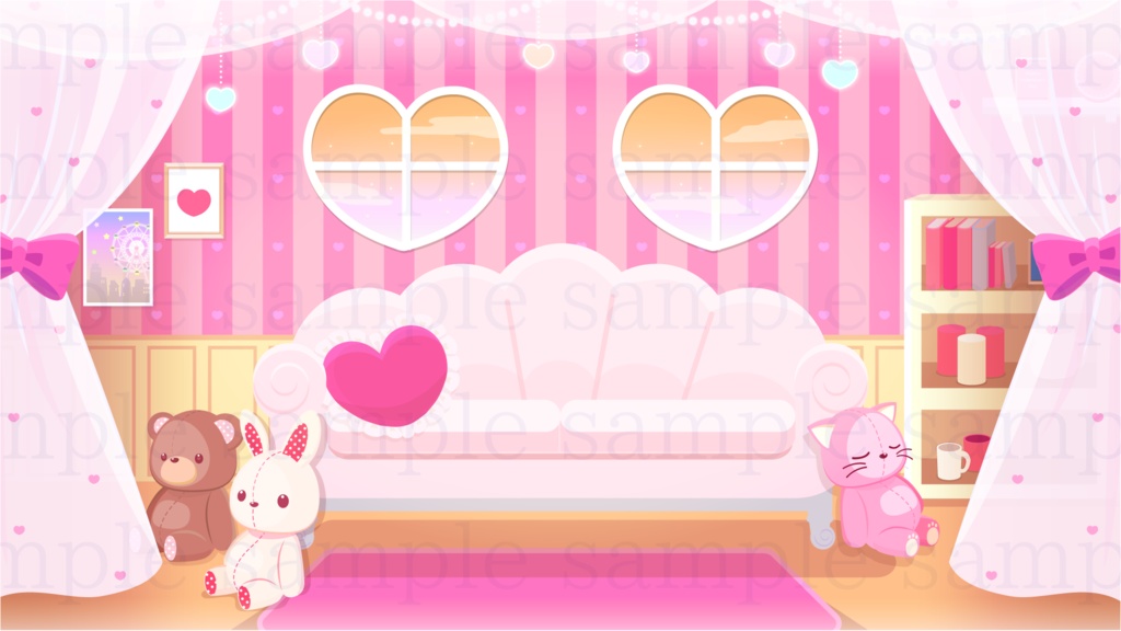 ハートのお部屋の背景素材【配信素材】