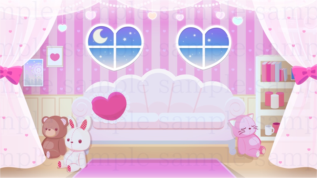 ハートのお部屋の背景素材【配信素材】