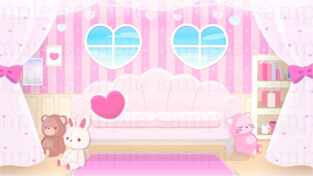 ハートのお部屋の背景素材【配信素材】