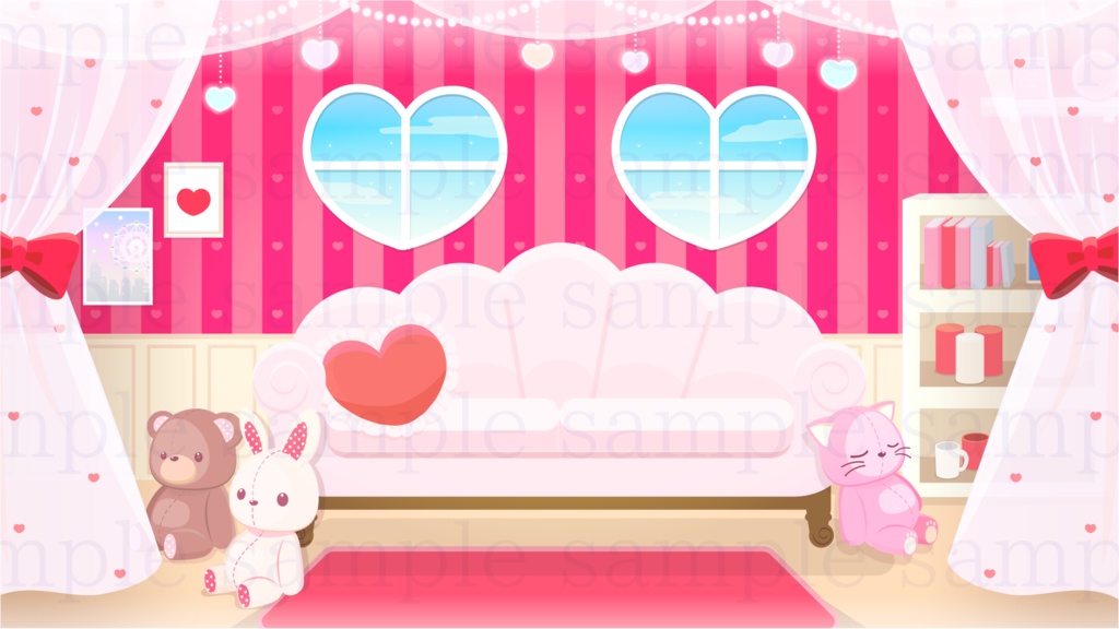 ハートのお部屋の背景素材【配信素材】