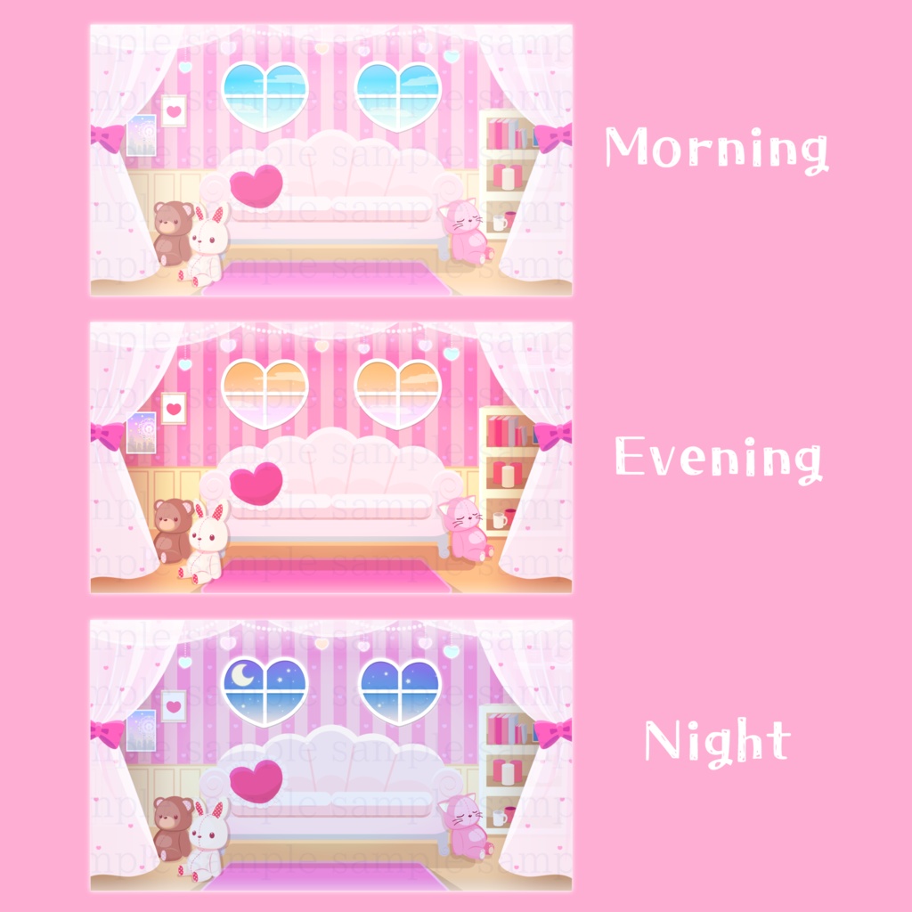 ハートのお部屋の背景素材【配信素材】