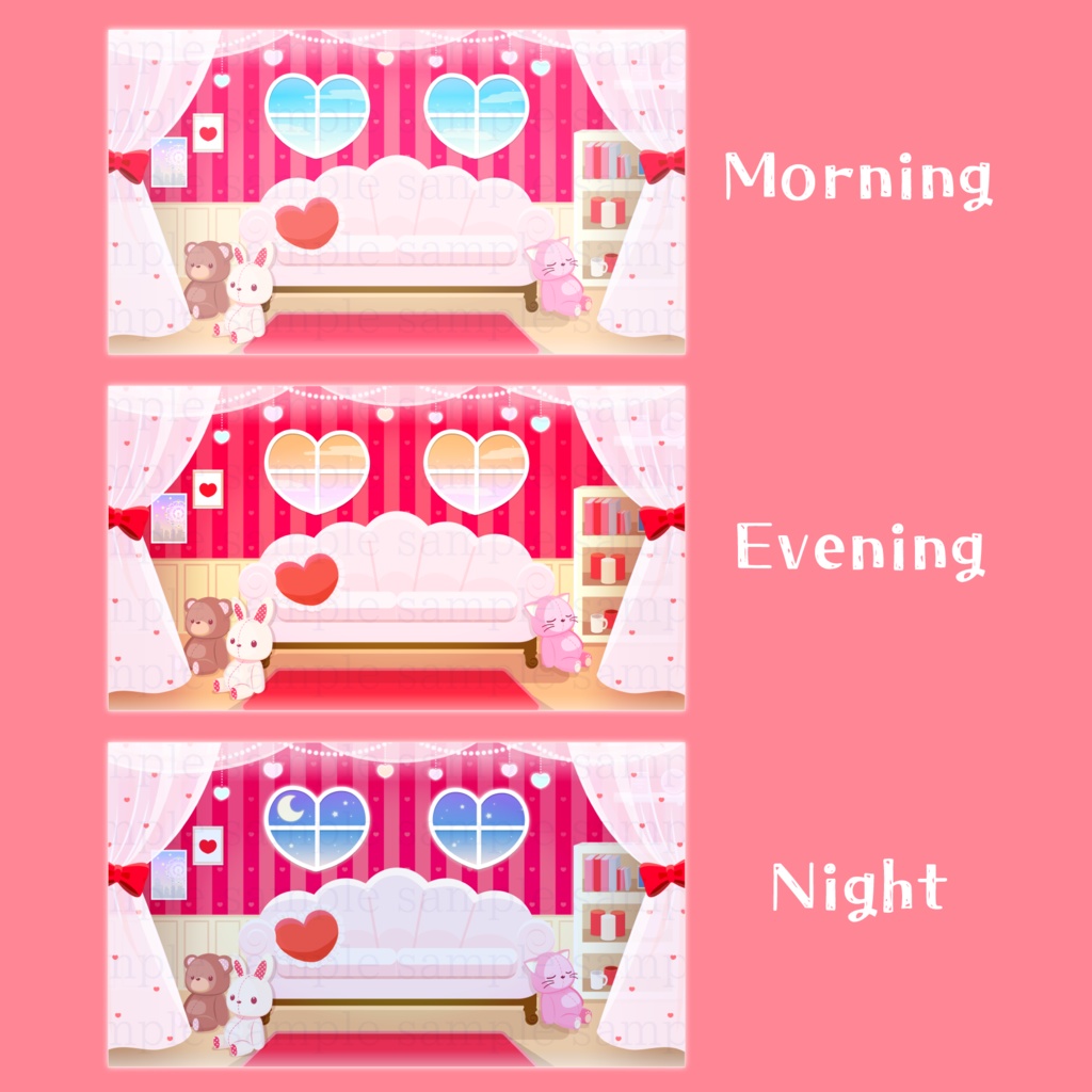 ハートのお部屋の背景素材【配信素材】