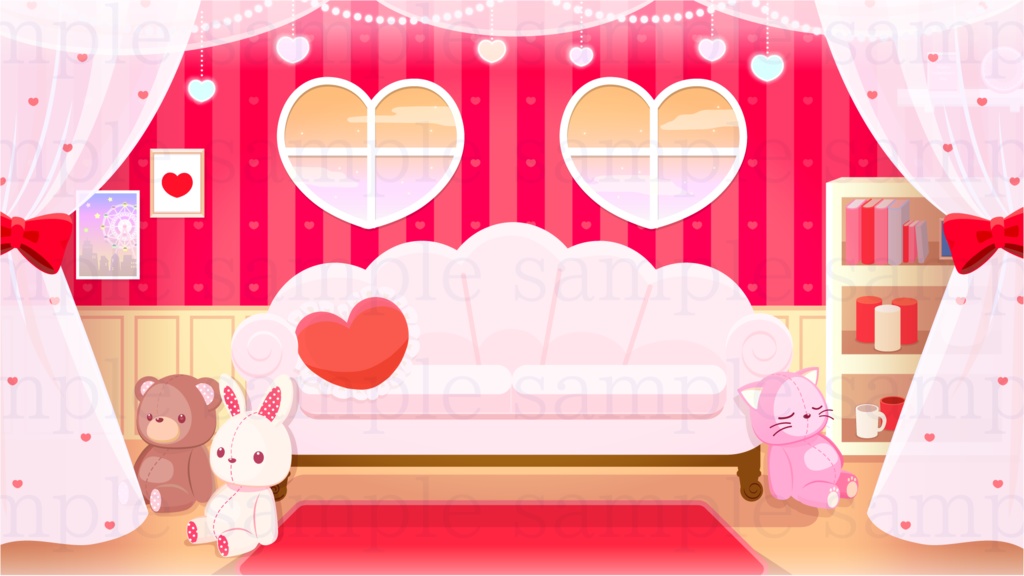 ハートのお部屋の背景素材【配信素材】