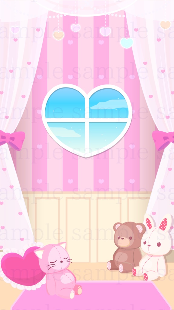 【縦型素材】ハートのお部屋の縦型背景素材【配信素材】