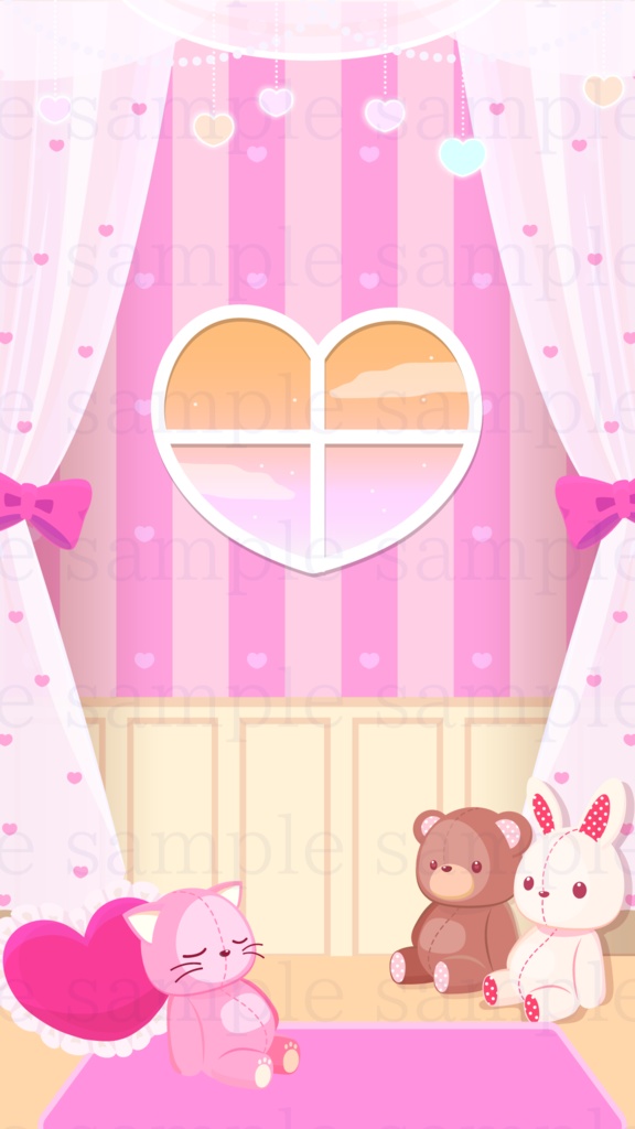 【縦型素材】ハートのお部屋の縦型背景素材【配信素材】