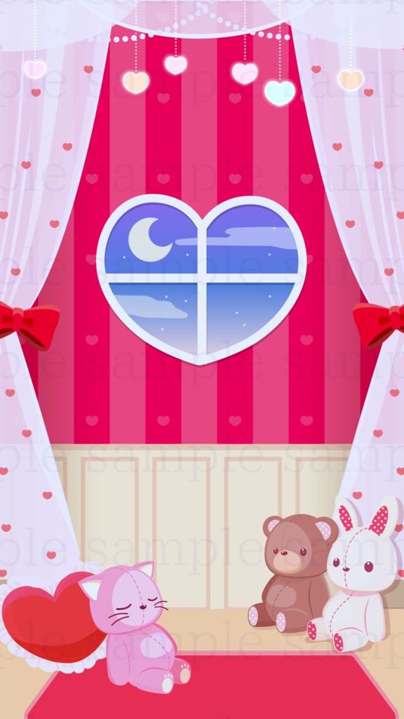 【縦型素材】ハートのお部屋の縦型背景素材【配信素材】