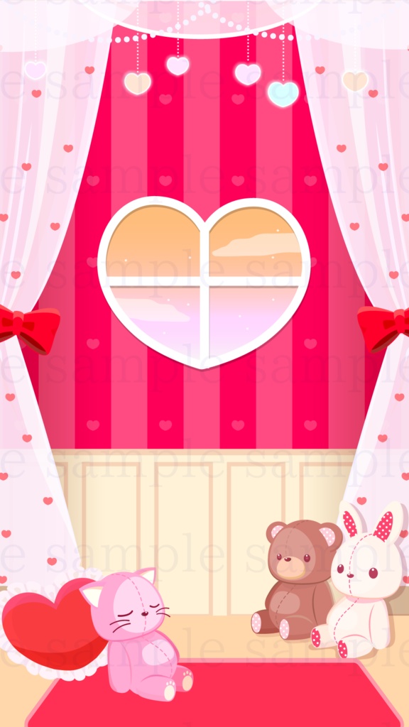 【縦型素材】ハートのお部屋の縦型背景素材【配信素材】