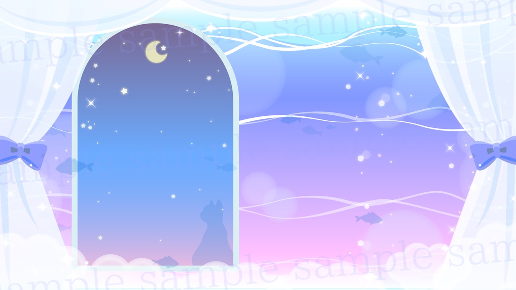 【配信素材】子猫が夢見る深海のお部屋素材【Vtuber Background】