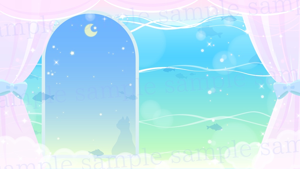 【配信素材】子猫が夢見る深海のお部屋素材【Vtuber Background】