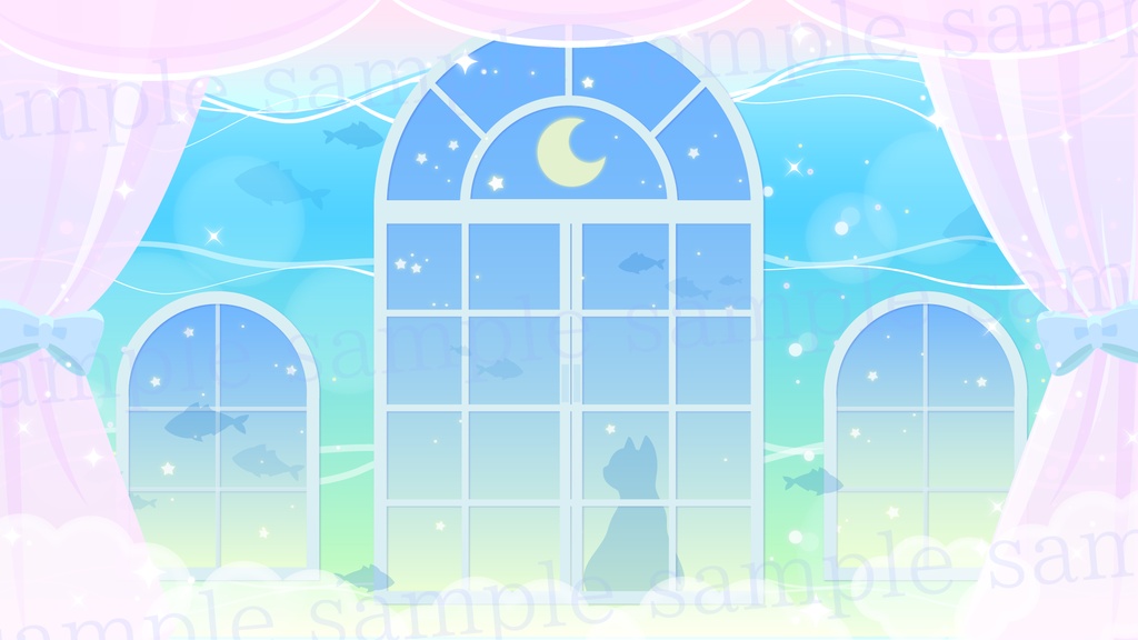 【配信素材】子猫が夢見る深海のお部屋素材【Vtuber Background】