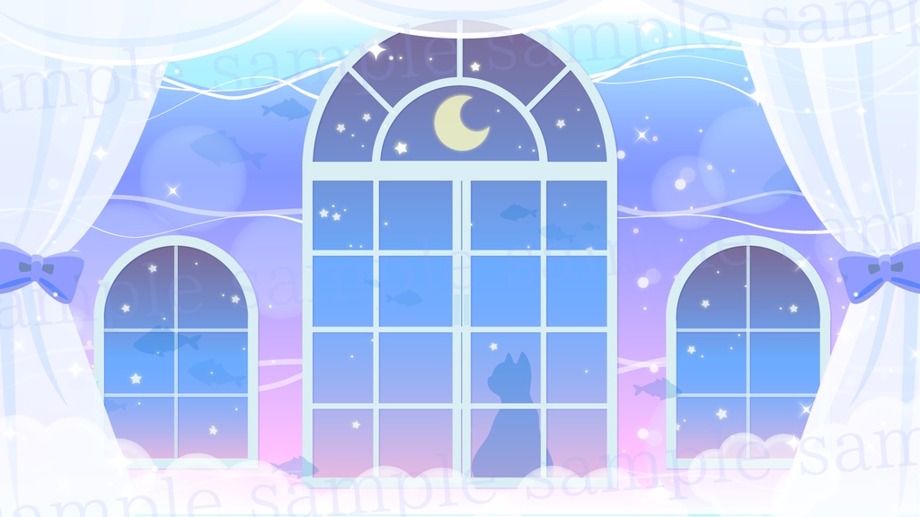 【配信素材】子猫が夢見る深海のお部屋素材【Vtuber Background】
