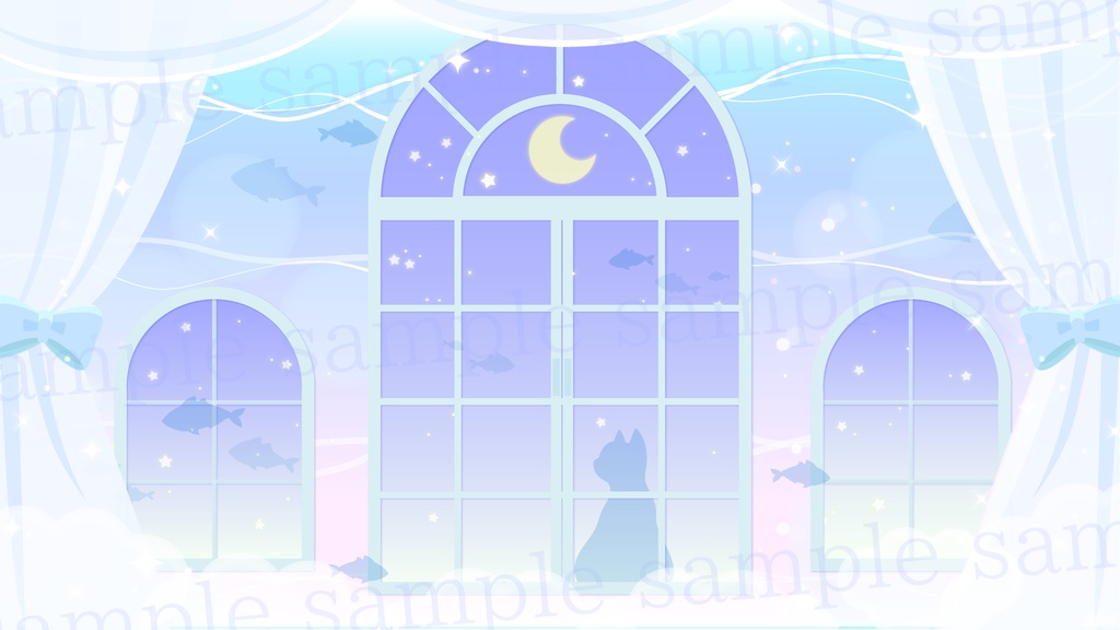 【配信素材】子猫が夢見る深海のお部屋素材【Vtuber Background】
