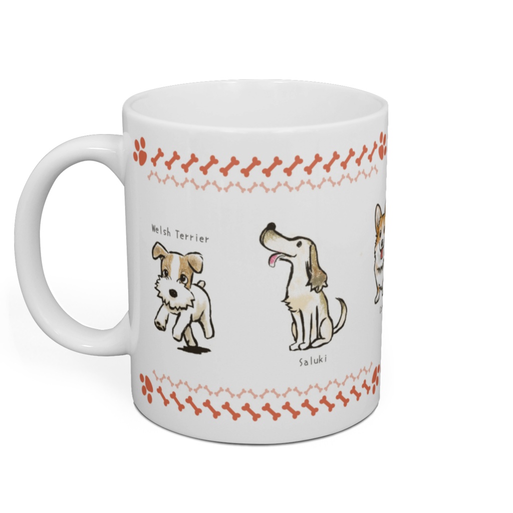マグカップ犬B、ウエルシュテリア、サルーキー、コーギー、柴犬、シェルキー