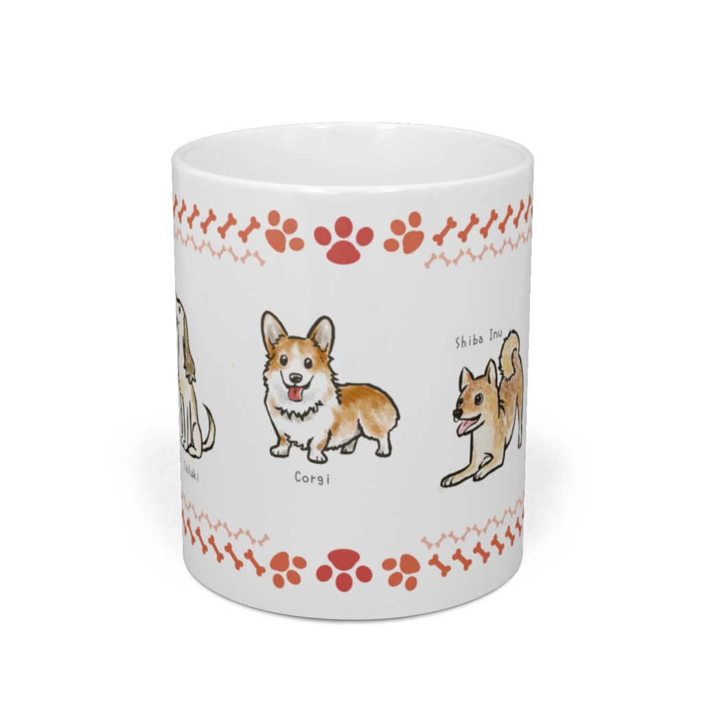 マグカップ犬B、ウエルシュテリア、サルーキー、コーギー、柴犬、シェルキー
