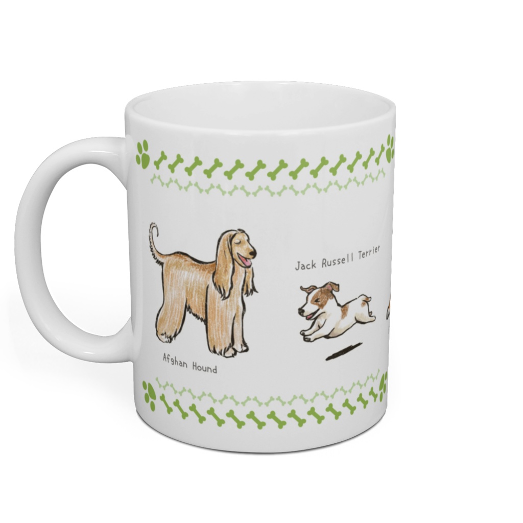 マグカップ犬H アフガンハウンド、ジャックラッセルテリア、バーニーズ、ボストンテリア、ダルメシアン。