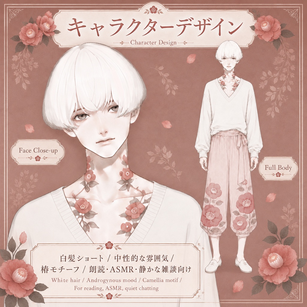 【汎用Live2Dモデル】白髪中性男子 椿【VTube Studio対応】/ Ethereal White-Haired Boy