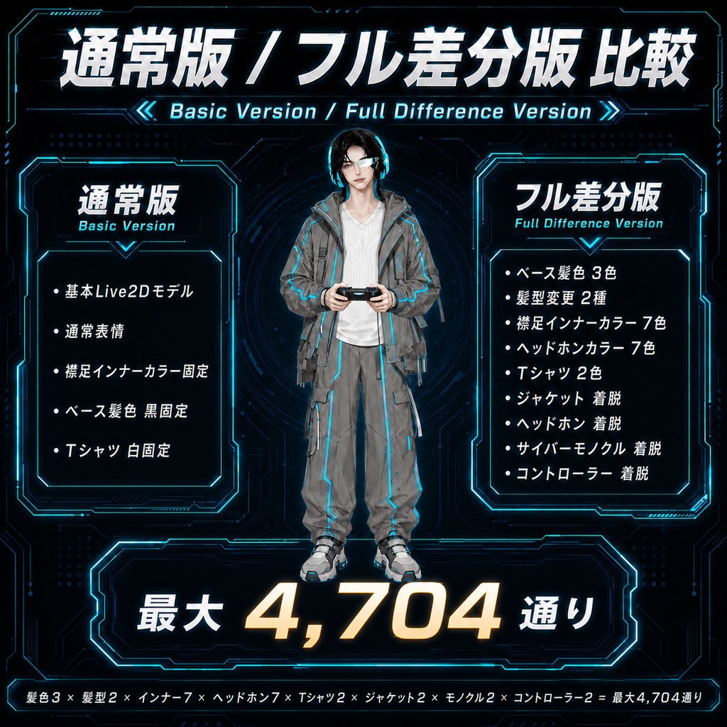 【汎用Live2Dモデル】近未来ゲーミング男子【VTube Studio対応】/ Cyber Gaming Boy