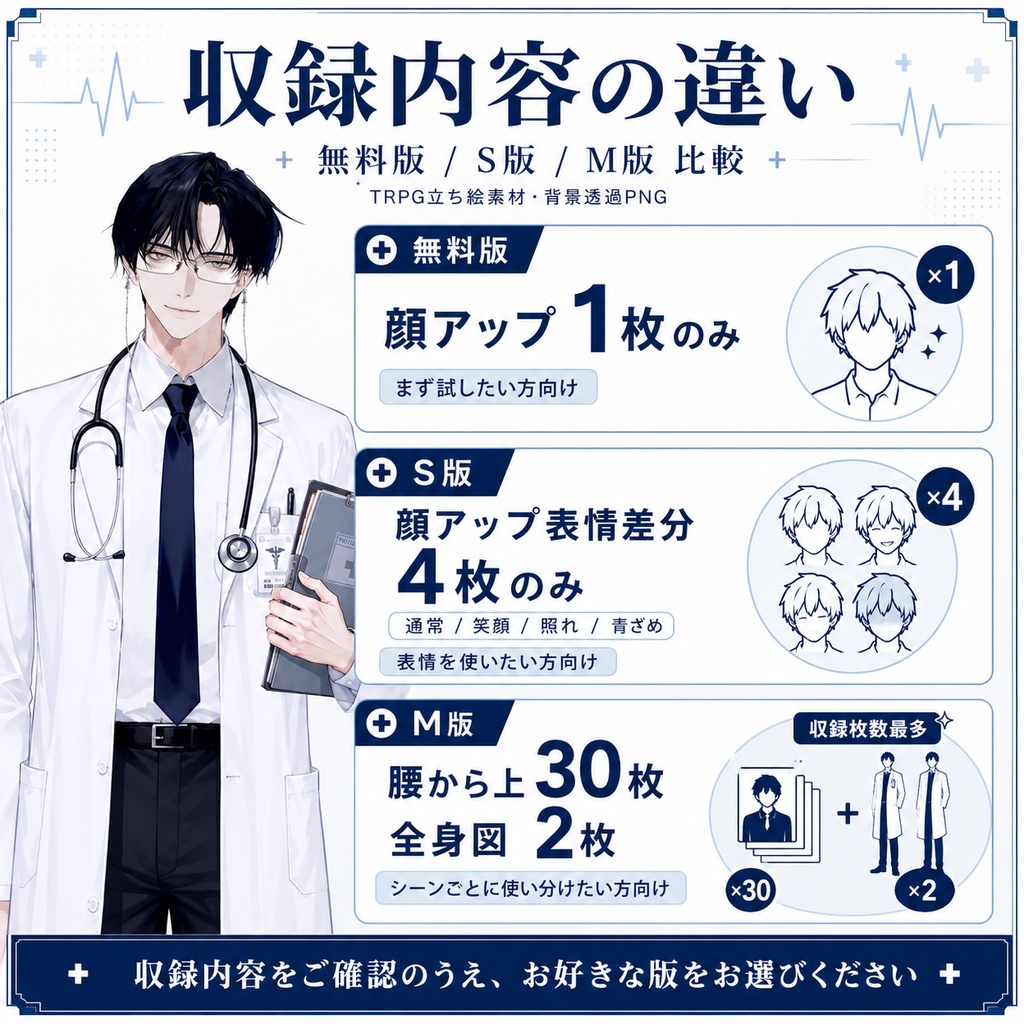 【TRPG立ち絵素材】白衣の病院先生男子|医者・白衣男性・NPC素材