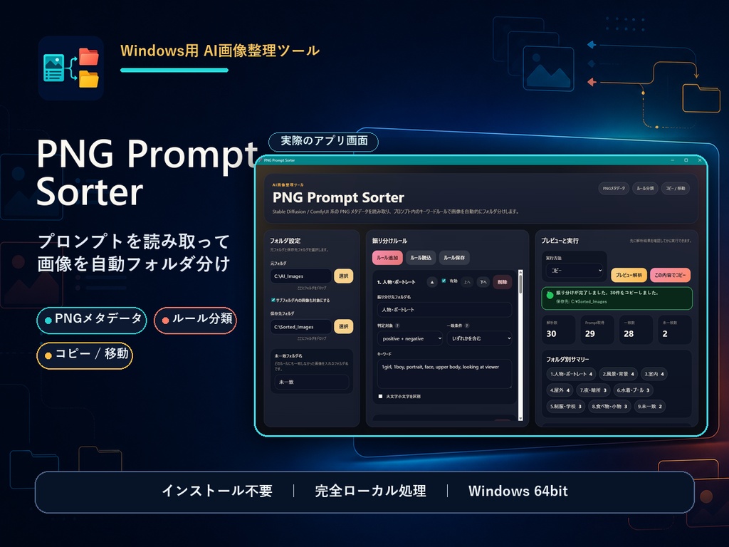 AIイラストを自動で整理!プロンプト画像仕分けツール