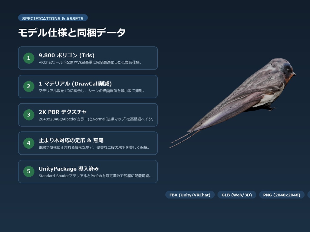 【無料3D】台湾の街角に舞うツバメ (Barn Swallow) - 9,800Tris / VRChat・商用・改変OK / 台北市野鳥学会(WBST)