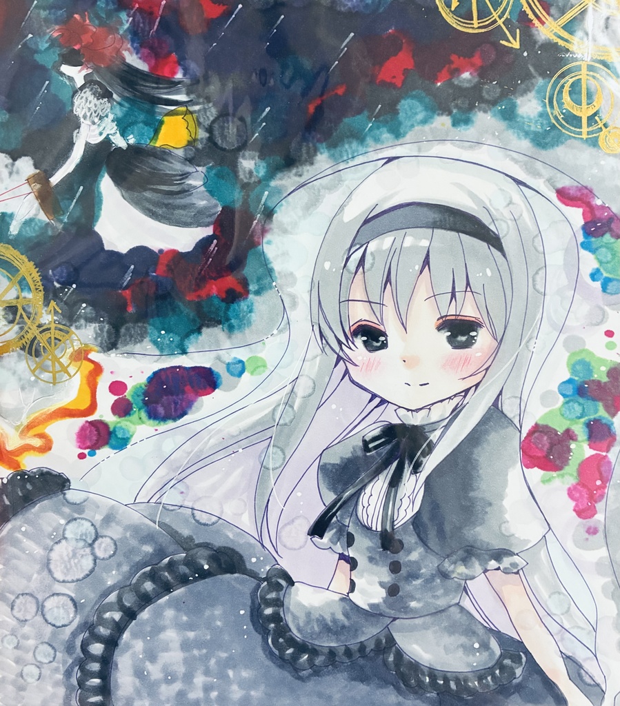 同人手描きイラスト　 ③大色紙【魔法少女まどかマギカ　くるみ割りの魔女＆暁美ほむら】